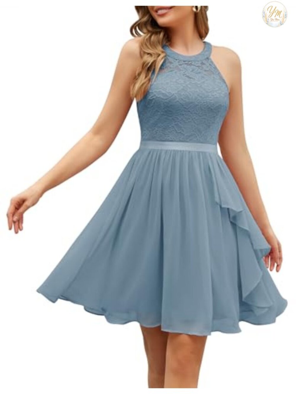 Women's Bridesmaid Dress Halter Sleeveless Ruffle A-Line Knee Length Cocktail